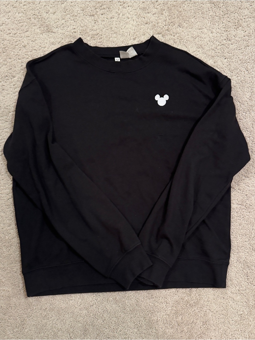 H&M Black Crewneck Sweater with Small White Mickey Logo